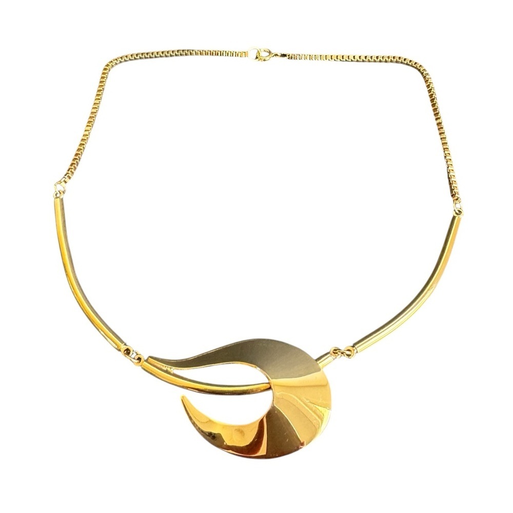 Vintage Gold Necklace Sculptural Freeform Pendant Designer‎ Couture Style 16"